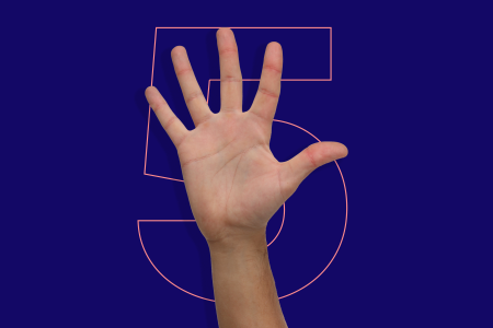 A hand with the number five on it.